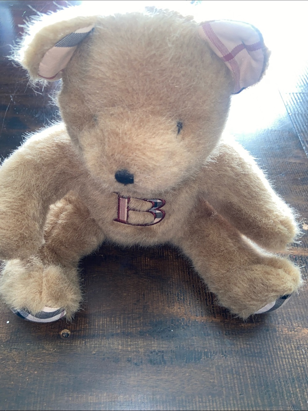 Burberry Plush Bear with Embroidered 'B' nova print pattern on B and feet